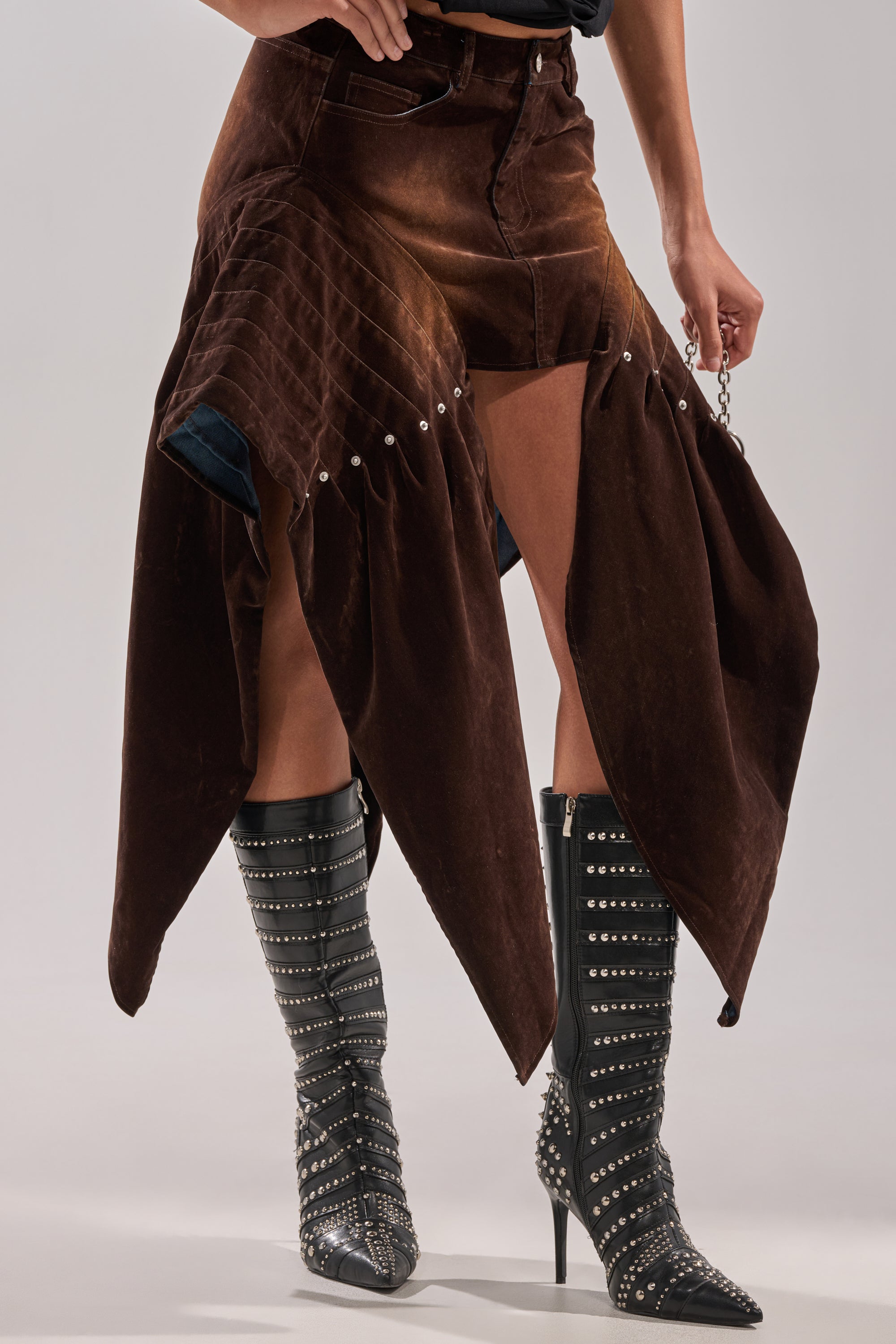 ALL FOR IN VELVET DENIM MINI SKIRT