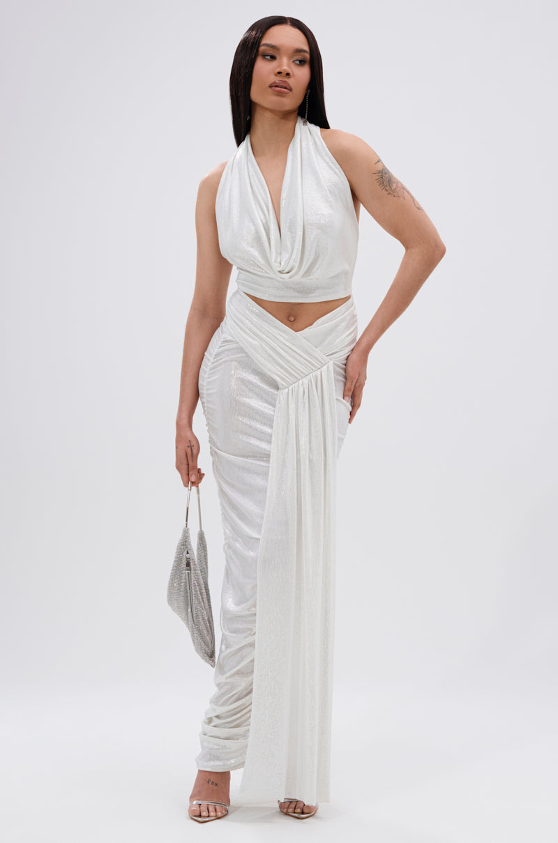 ALL OF THE GLAMOUR SLINKY HALTER NECK TOP IN WHITE